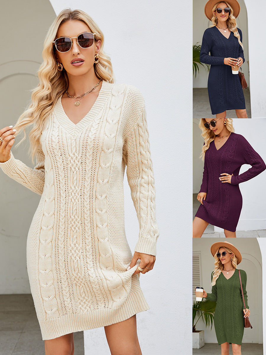 Long Twisted Basic Knitted Dress vafini