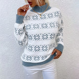 Half High Neck Christmas Snowflake Sweater Blouse vafini