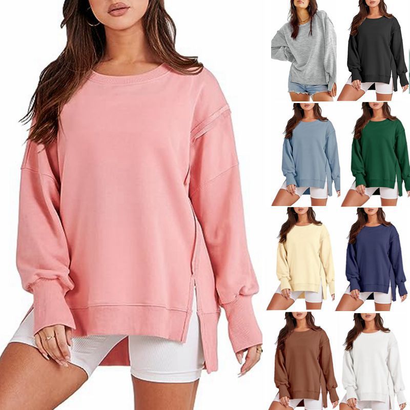 Solid Oversized Sweatshirt Crew Neck Long Sleeve Pullover Hoodies Tops Fashion Fall Women Clothes Winter vafini