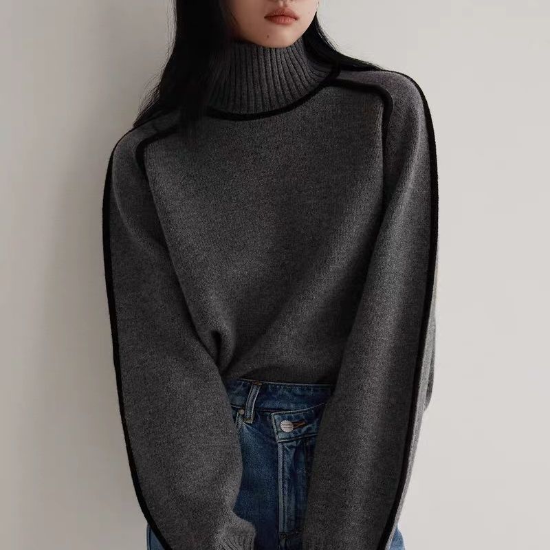 Autumn And Winter Half Turtleneck Three-dimensional Casual Loose Pullover Knitted Sweater Fashion Knit Top Outerwear vafini