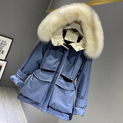 Fashion Hooded Faux Fur Collar Women's Clothing Big Pocket Down Jacket Female Winter Coat Woman vafini