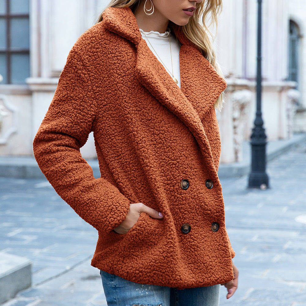 Loose Lapel Fluffy Coat Winter Button Jacket Cardigan Outwear For Women Clothing vafini