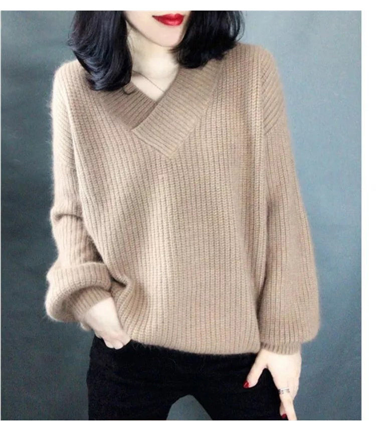 Winter Sweater Women Warm Oversized Pullovers Oversized Sweater Autumn V Neck White Pullover Sweaters And Pullovers For Women Pullover vafini