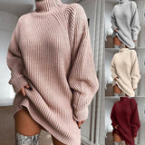 Solid Turtleneck Long Sweater Winter Warm Women Sweater Dress vafini