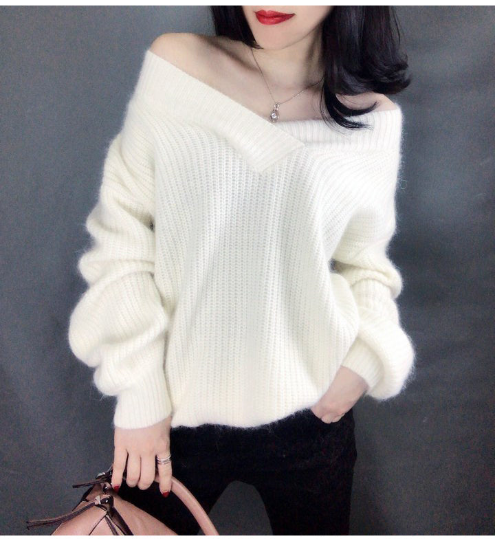 Winter Sweater Women Warm Oversized Pullovers Oversized Sweater Autumn V Neck White Pullover Sweaters And Pullovers For Women Pullover vafini