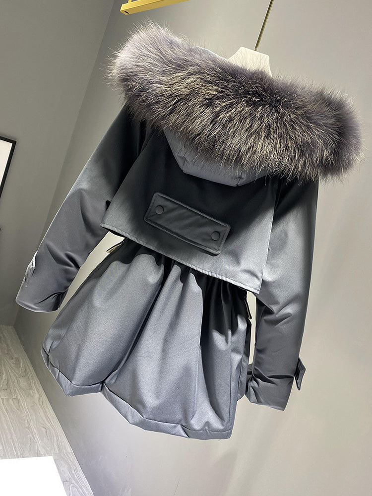 Fashion Hooded Faux Fur Collar Women's Clothing Big Pocket Down Jacket Female Winter Coat Woman vafini