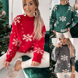 Fall Winter Women's Christmas Sweater Knitted Fluffy Loose Casual Christmas Snowflake Print Long Sleeves Pullovers Tops Streetwear vafini