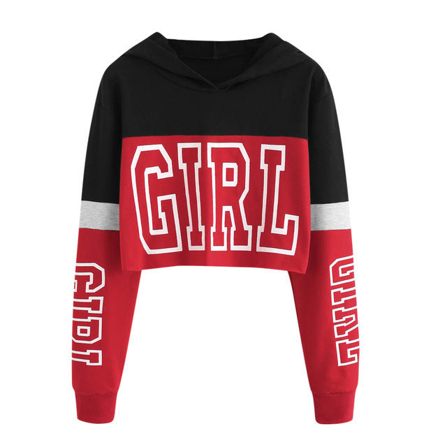 Crop Top Hoodie  Sweatshirt Hoodies Women Patchwork Lett vafini