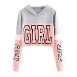 Crop Top Hoodie  Sweatshirt Hoodies Women Patchwork Lett vafini