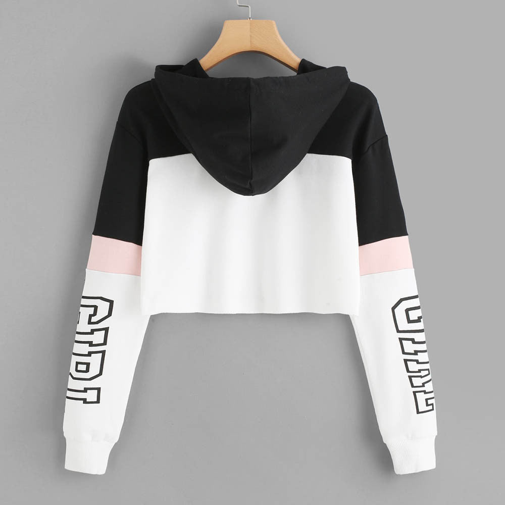 Crop Top Hoodie  Sweatshirt Hoodies Women Patchwork Lett vafini