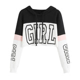 Crop Top Hoodie  Sweatshirt Hoodies Women Patchwork Lett vafini