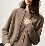 Lazy Loose Hoodie Knit Sweater With Wool Hoodie Backing vafini