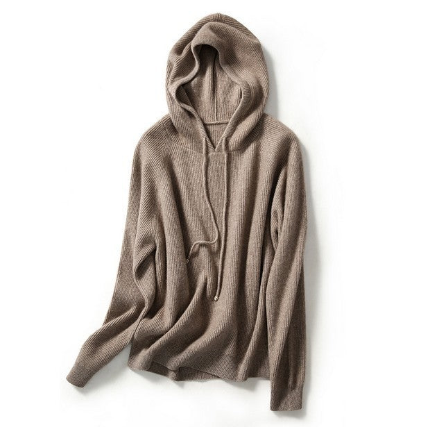 Lazy Loose Hoodie Knit Sweater With Wool Hoodie Backing vafini