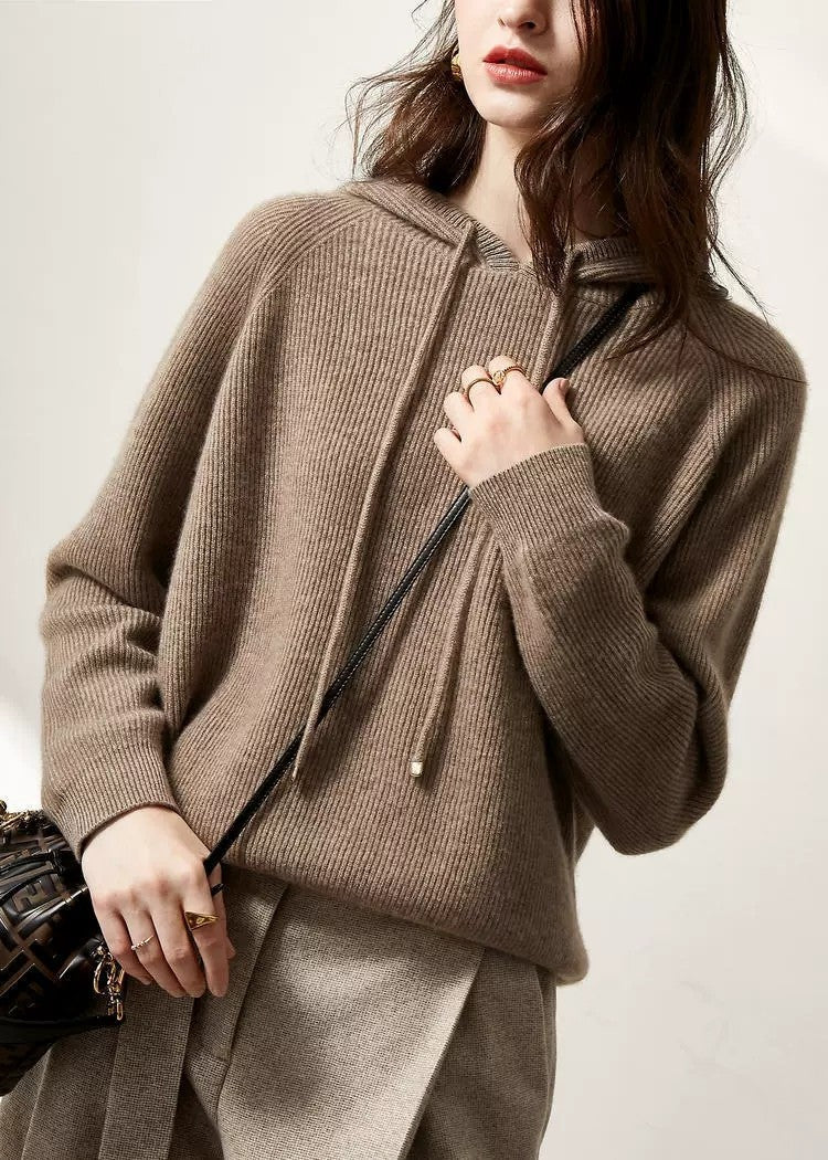 Lazy Loose Hoodie Knit Sweater With Wool Hoodie Backing vafini