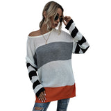 Women s Striped Round Neck Knitted Sweater vafini