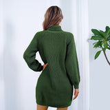 Winter Turtleneck Long Sweater Dress With Button Design Leisure Clinch Long Sleeve Base Sweater Women vafini