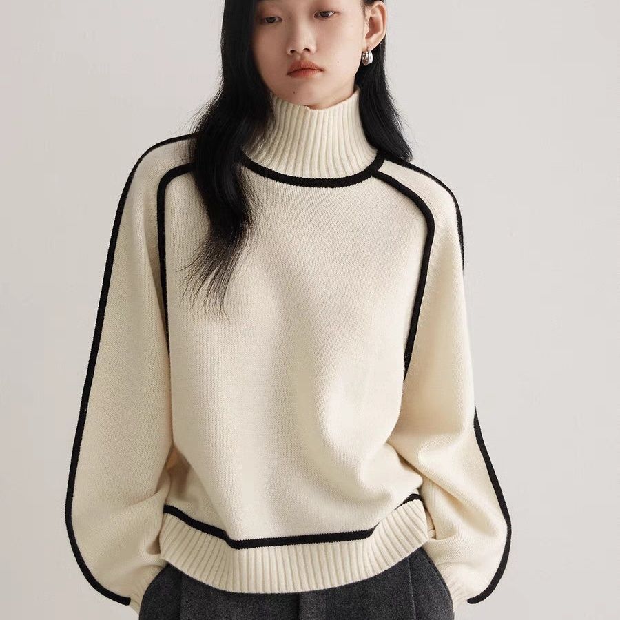 Autumn And Winter Half Turtleneck Three-dimensional Casual Loose Pullover Knitted Sweater Fashion Knit Top Outerwear vafini