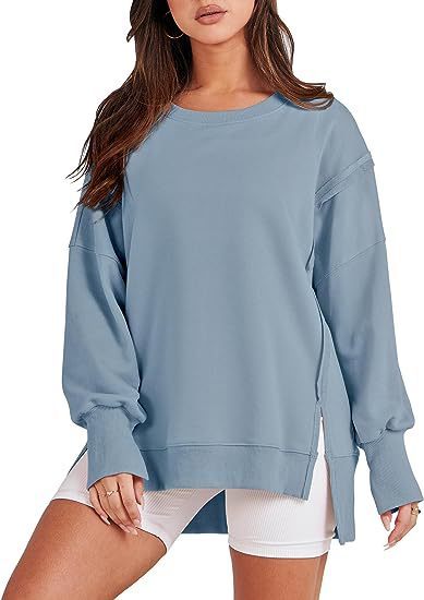 Solid Oversized Sweatshirt Crew Neck Long Sleeve Pullover Hoodies Tops Fashion Fall Women Clothes Winter vafini