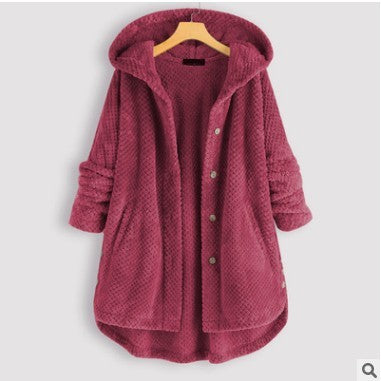 Women's Fashion Temperament Pure Color Hooded Double-sided Velvet Sweatshirt Coat vafini