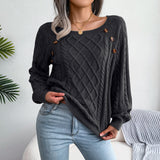 Square Neck Knitted Sweater With Button Design Winter Warm Long Sleeve Tops Women's Clothing vafini