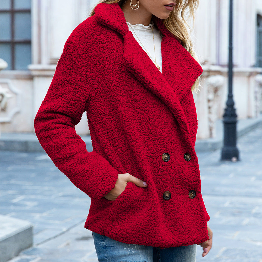 Loose Lapel Fluffy Coat Winter Button Jacket Cardigan Outwear For Women Clothing vafini