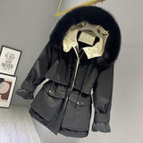 Fashion Hooded Faux Fur Collar Women's Clothing Big Pocket Down Jacket Female Winter Coat Woman vafini