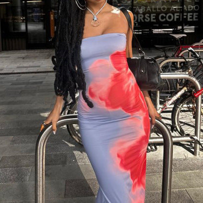 Slim Slit Tube Long Dress Summer Sexy Pint Party Beach Dresses Women's Clothing vafini