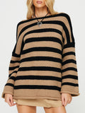 Women's Loose Off Shoulder Striped Long-sleeved Sweater vafini