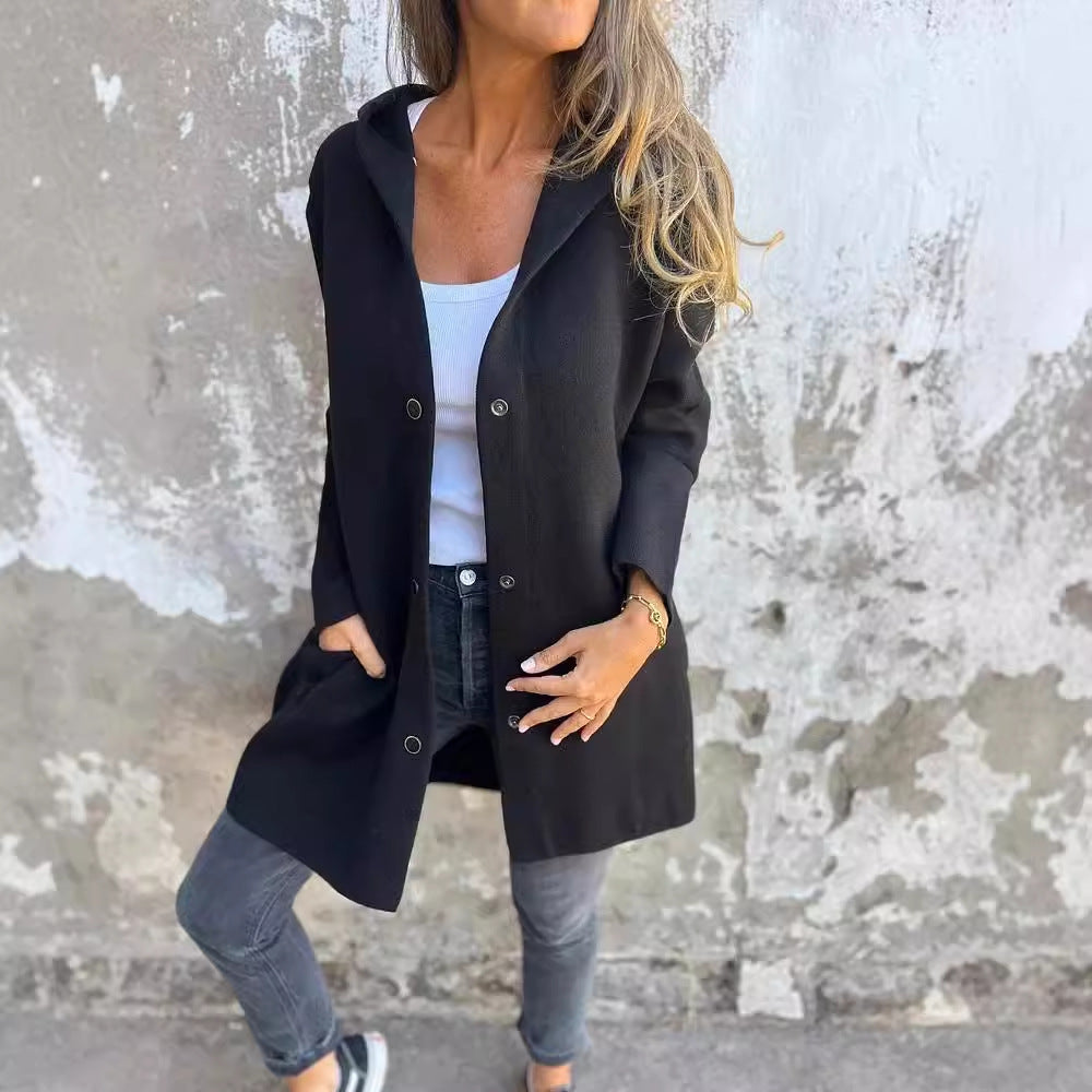 Casual Hooded Single-Breasted Cardigan Fashion Loose Solid Color Jacket Spring And Autumn Women's Clothing vafini