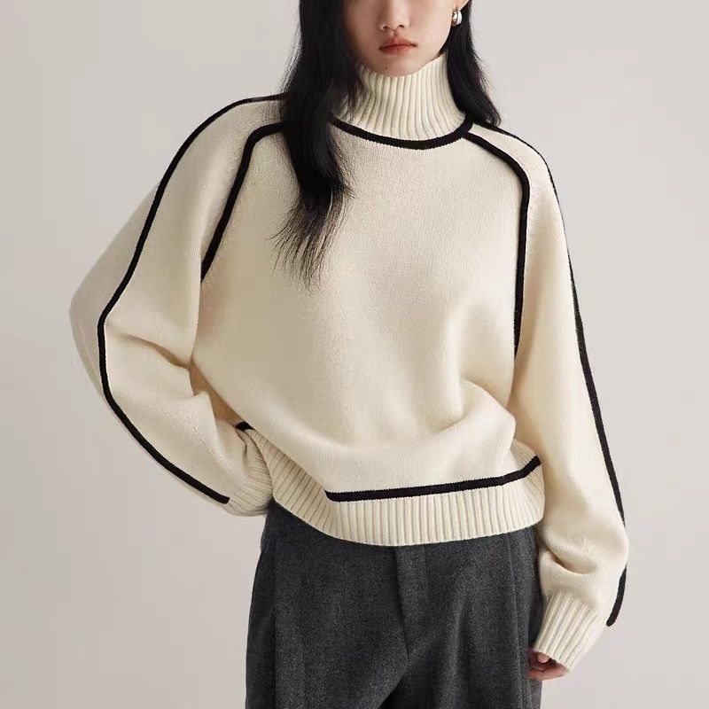 Autumn And Winter Half Turtleneck Three-dimensional Casual Loose Pullover Knitted Sweater Fashion Knit Top Outerwear vafini