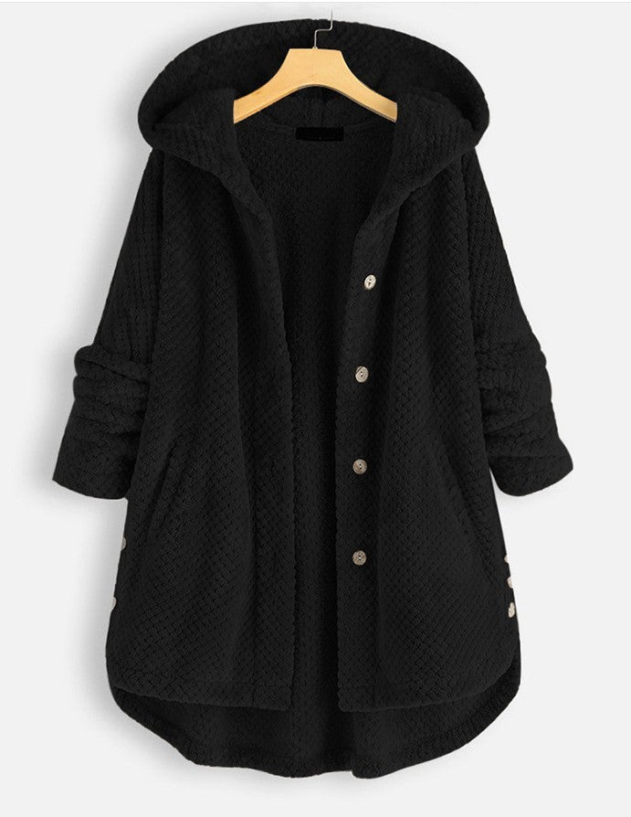 Women's Fashion Temperament Pure Color Hooded Double-sided Velvet Sweatshirt Coat vafini