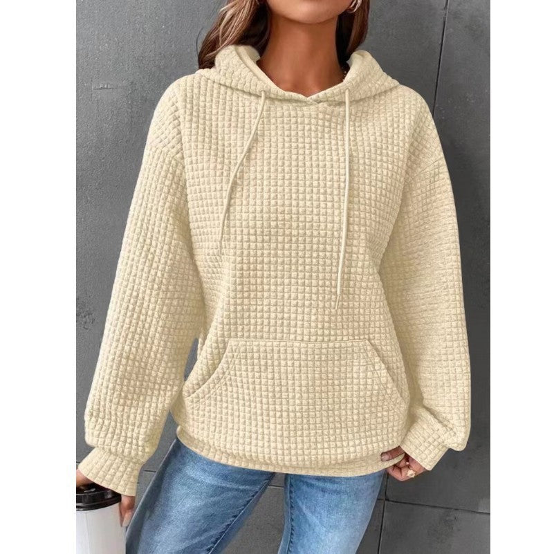 Fashion Waffle Hoodie Sweater Women's Sports Sweatshirt Casual Long Sleeve Tops Womens Clothing vafini