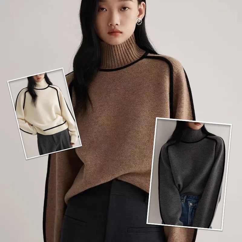 Autumn And Winter Half Turtleneck Three-dimensional Casual Loose Pullover Knitted Sweater Fashion Knit Top Outerwear vafini