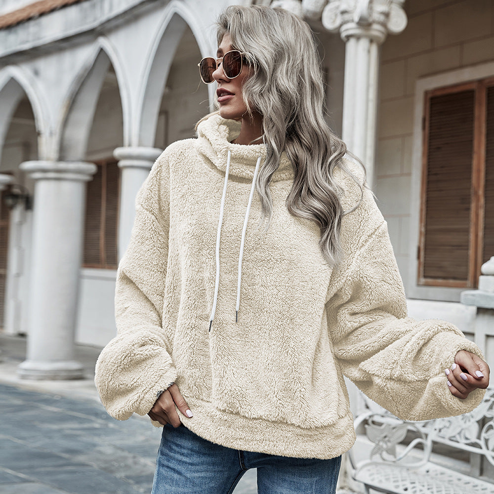 Hooded Solid Color Plush Loose Sweater Women  Sweater vafini