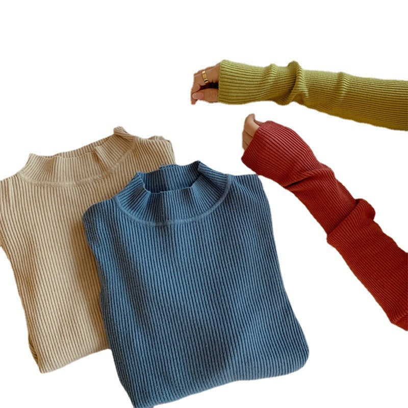 Solid Color Pit Strip Knit Pullover Turtleneck Sweater vafini