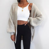 Solid color loose European and American sweater mid-length cardigan vafini