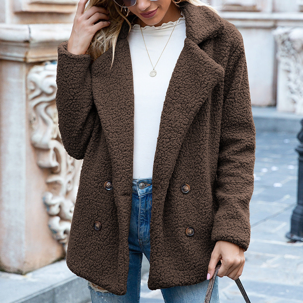 Loose Lapel Fluffy Coat Winter Button Jacket Cardigan Outwear For Women Clothing vafini