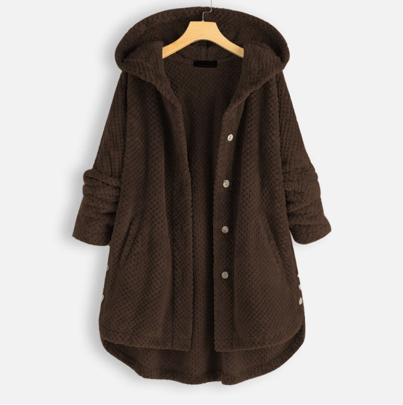 Women's Fashion Temperament Pure Color Hooded Double-sided Velvet Sweatshirt Coat vafini