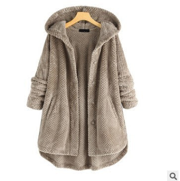 Women's Fashion Temperament Pure Color Hooded Double-sided Velvet Sweatshirt Coat vafini