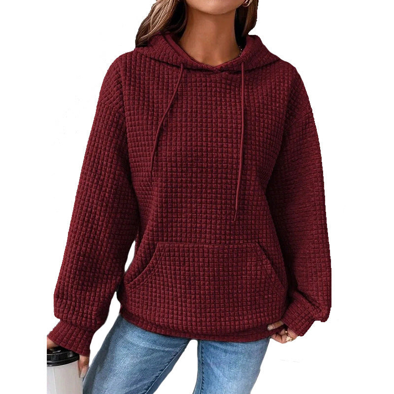 Fashion Waffle Hoodie Sweater Women's Sports Sweatshirt Casual Long Sleeve Tops Womens Clothing vafini