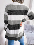 Plaid Sweater Women Casual Lantern Sleeves Cardigan Jacket Outerwear Clothes vafini