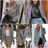 Houndstooth jacket women autumn retro thick plaid jacket vafini