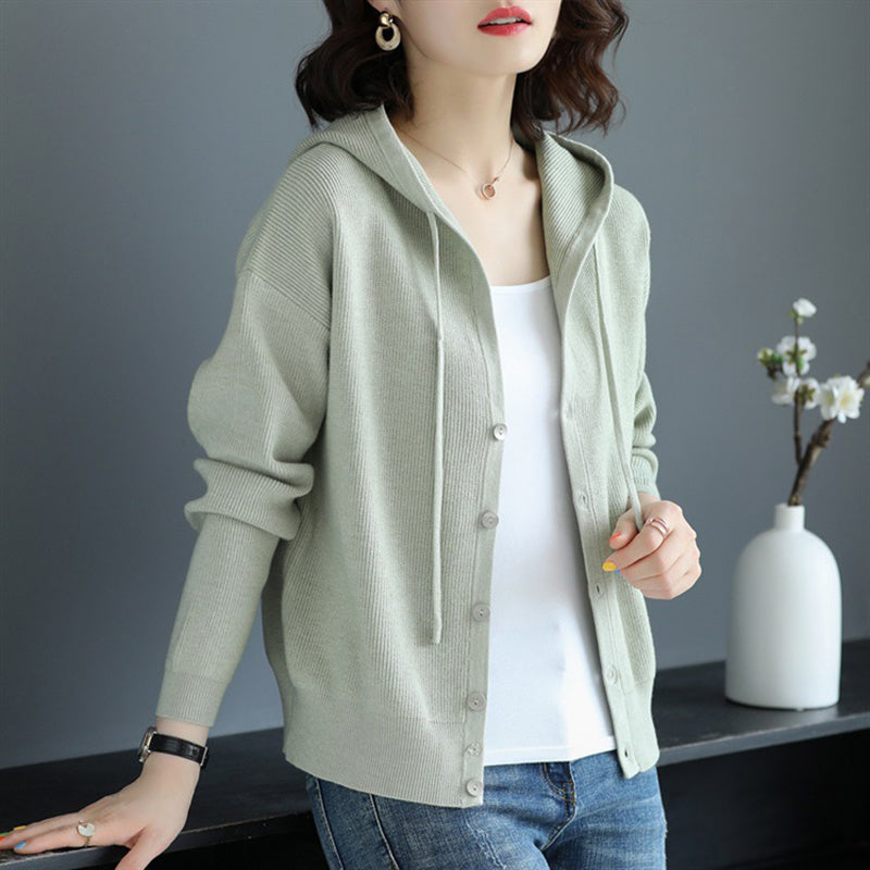 Hooded Sweater Coat Women Long Sleeve Single-breasted Sweaters Clothes vafini