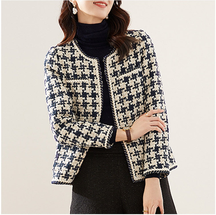 Houndstooth Small Fragrance Jacket Women Clothing vafini