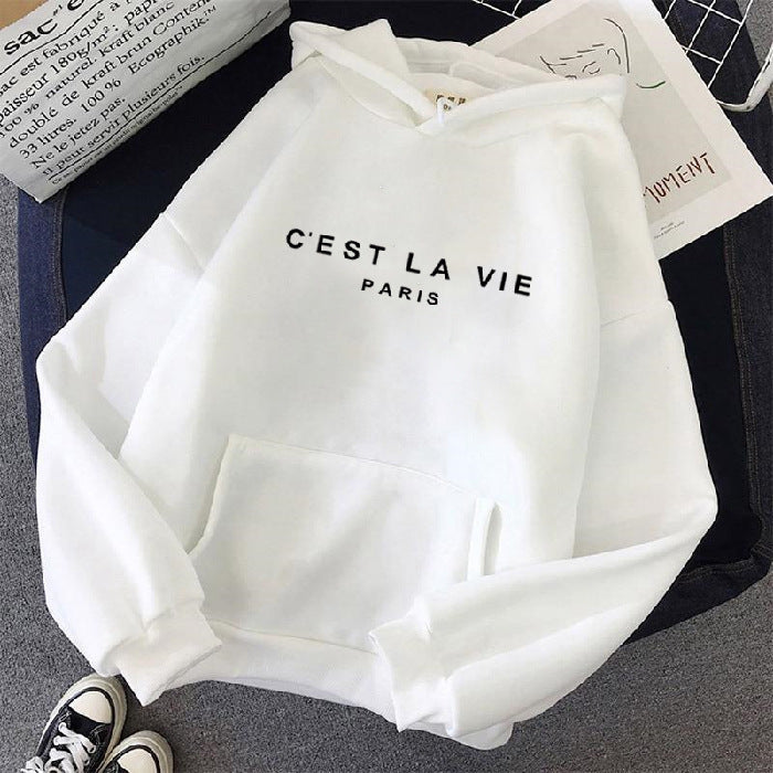 Loose Hooded Sweater Student Hoodie With Letter Print Sports Tops vafini