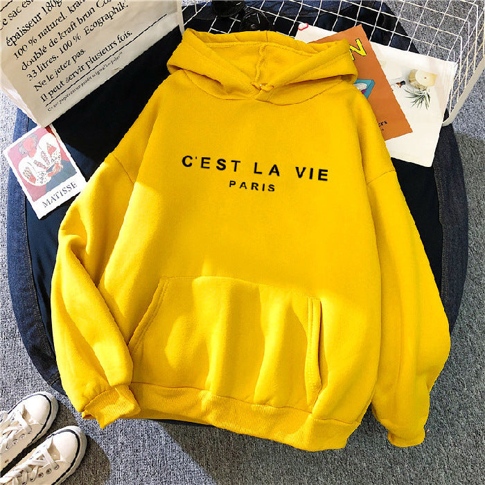 Loose Hooded Sweater Student Hoodie With Letter Print Sports Tops vafini