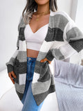 Plaid Sweater Women Casual Lantern Sleeves Cardigan Jacket Outerwear Clothes vafini