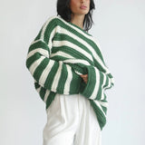 Women's Loose Off Shoulder Striped Long-sleeved Sweater vafini