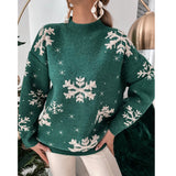 Fall Winter Women's Christmas Sweater Knitted Fluffy Loose Casual Christmas Snowflake Print Long Sleeves Pullovers Tops Streetwear vafini