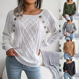 Square Neck Knitted Sweater With Button Design Winter Warm Long Sleeve Tops Women's Clothing vafini